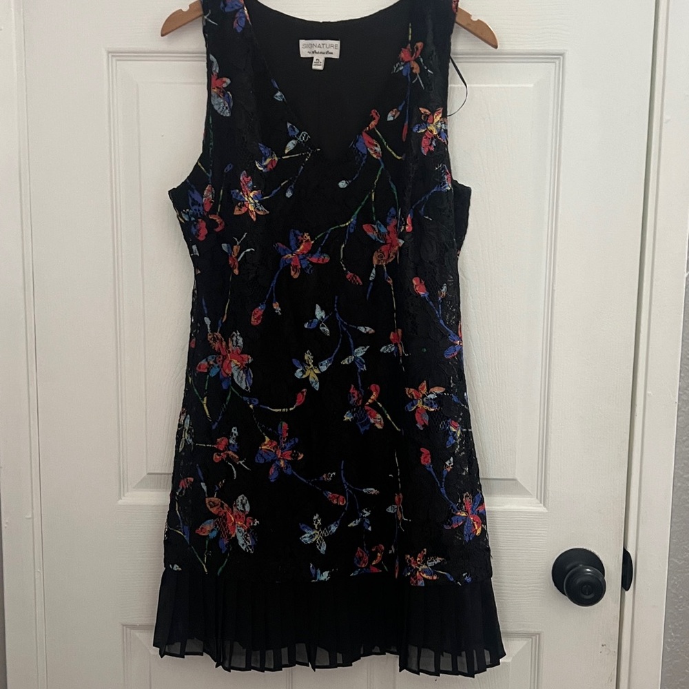 Signature by Robbie Bee Black Dress with Vibrant Floral Accents